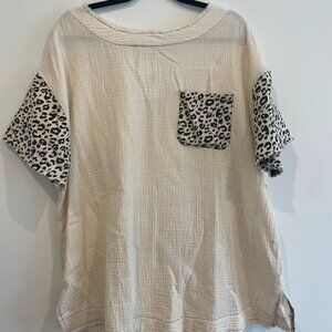 Cream Cheetah Contrast T Shirt